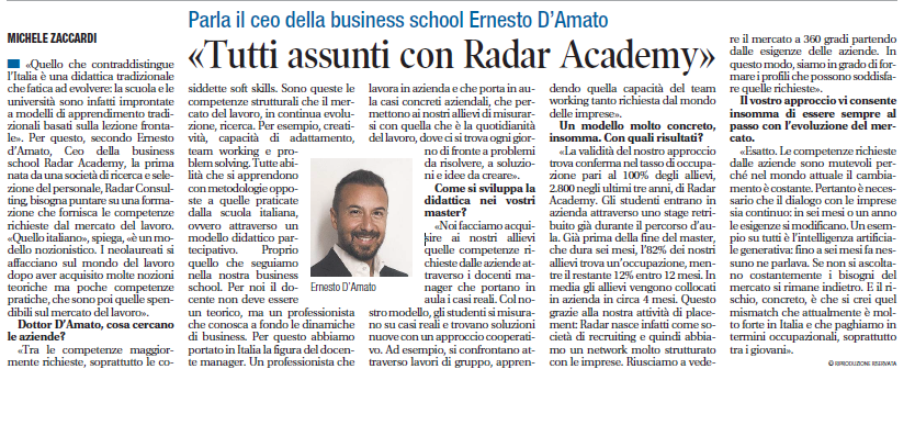 tutti assunti con radar academy